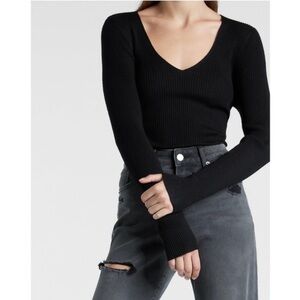 ✨ Sandro Black Ribbed V-Neck Long-Sleeve Top - NWT - Chic and Timeless